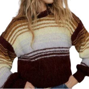 Zara Striped Multi-Color Cropped Crew Neck Sweater